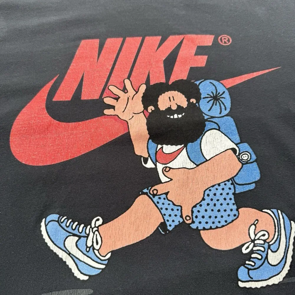 Nike Hike Man Retro Graphic Hiking Camping Art Big Swoosh T Shirt Mens XL Black